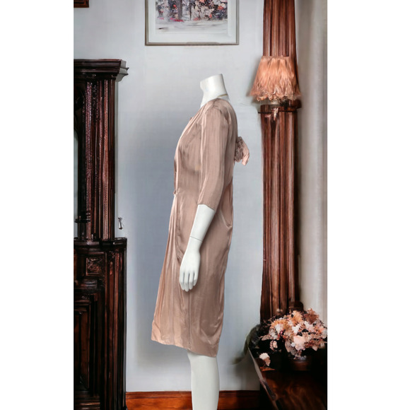 NINA RICCI Dress Made in France Pockets FR 36 US 4 Small Dusty Rose Pale Pink - Picture 3 of 10